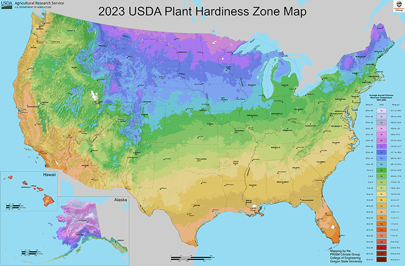 USDA Hardiness Zone Map 2023